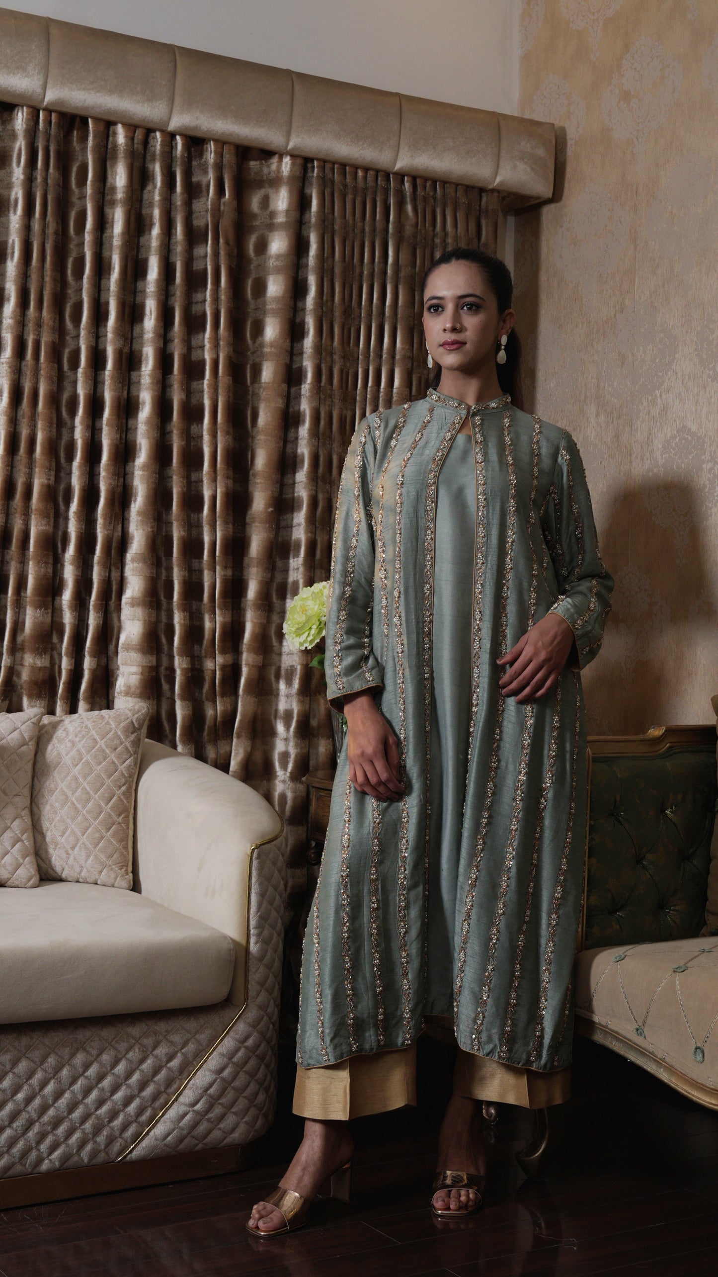 Long Jacket with zardozi work