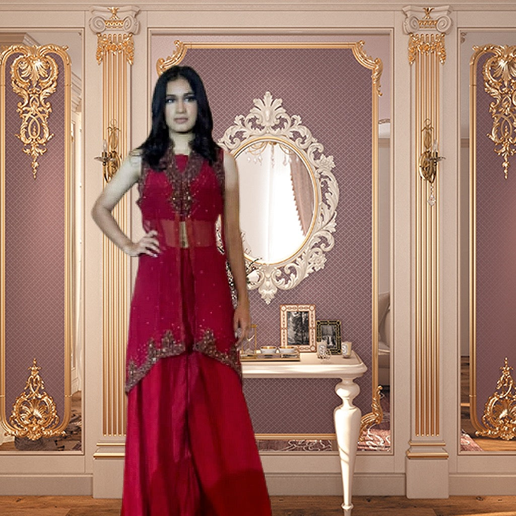 Handcrafted sharara set with intricate details for Pakistani/South Asian weddings in USA