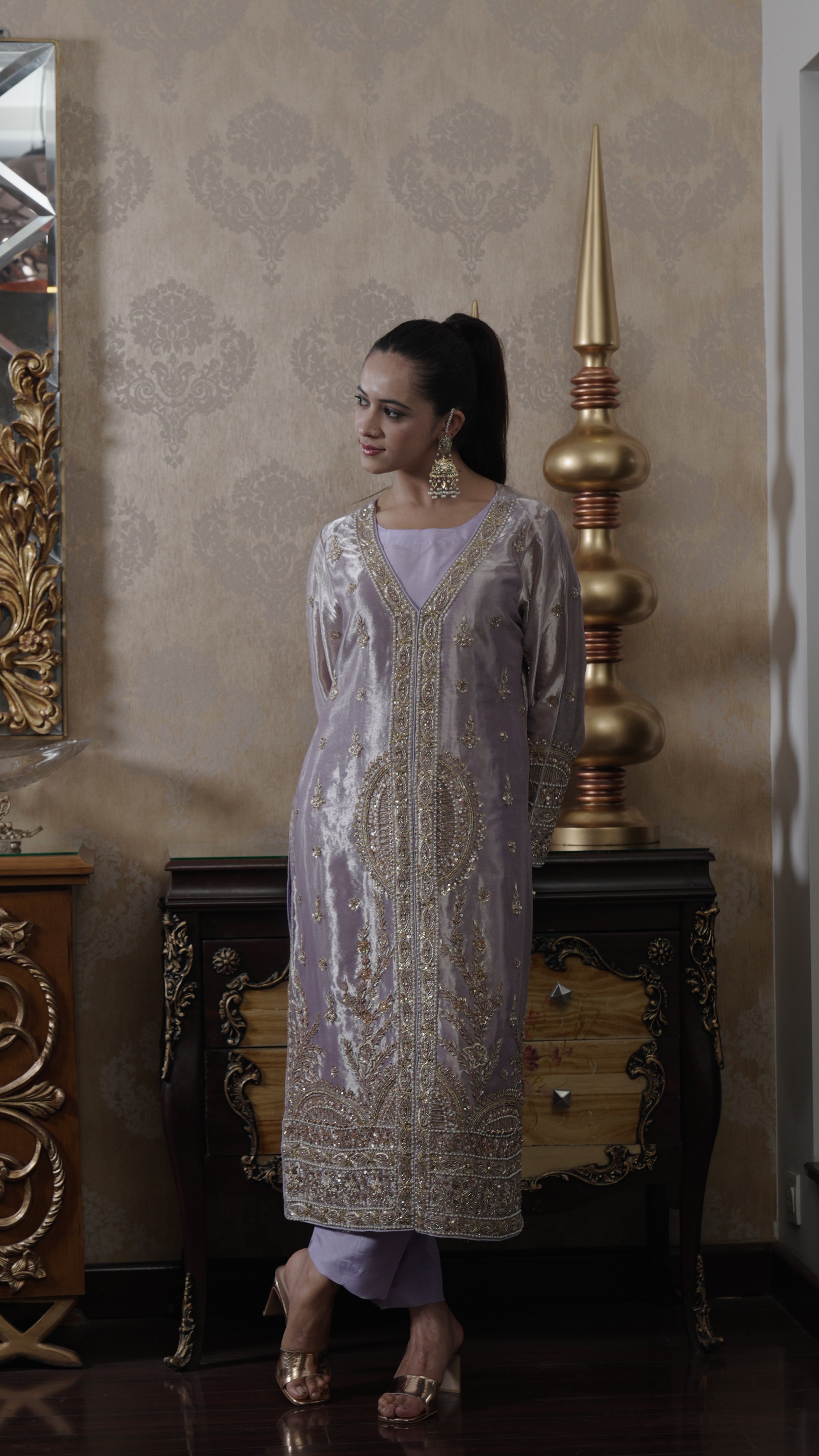 Heavily Embelisshed pure tissue suit for Pakistani/ south Asian weddin ...